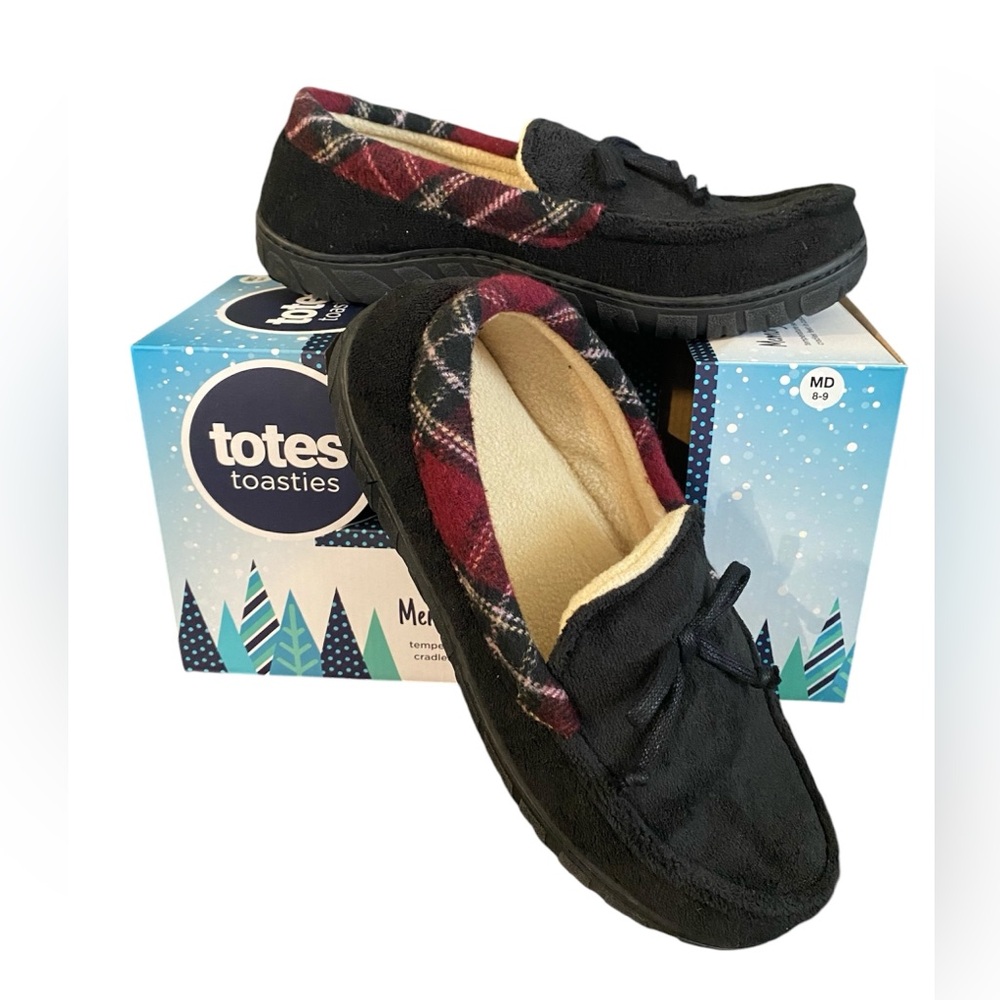 Totes Men’s Memory Foam Slipper Black NWT